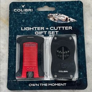 Colibri Red and Black Lighter and Cigar V Cutter Set